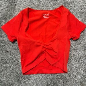 Urban Outfitters Red Ribbed Twist-Front Crop Top